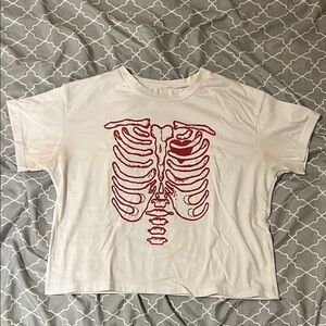 YesStyle White Crop Top with Red Ribcage Graphic